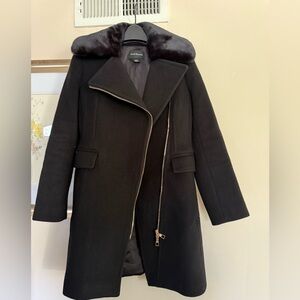 Club Monaco Black Trench Coat with Fur Collar